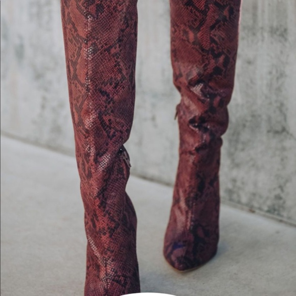 Aspen Heeled Glossy Python Boot - Burgundy - image 2